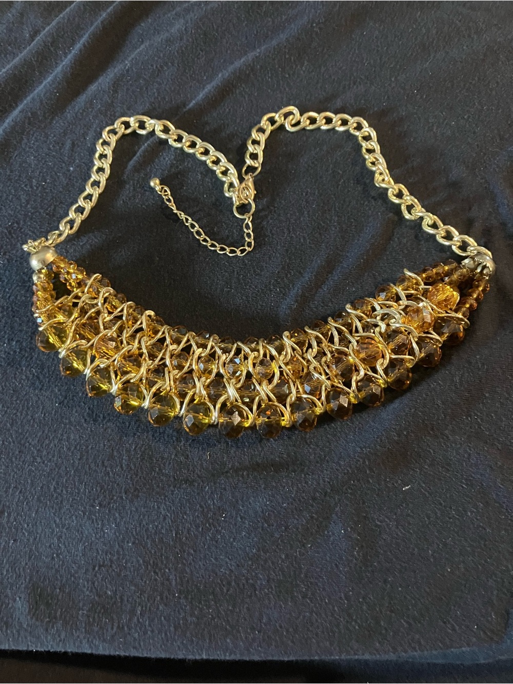Gold-Tone Amber Beaded Statement Necklace